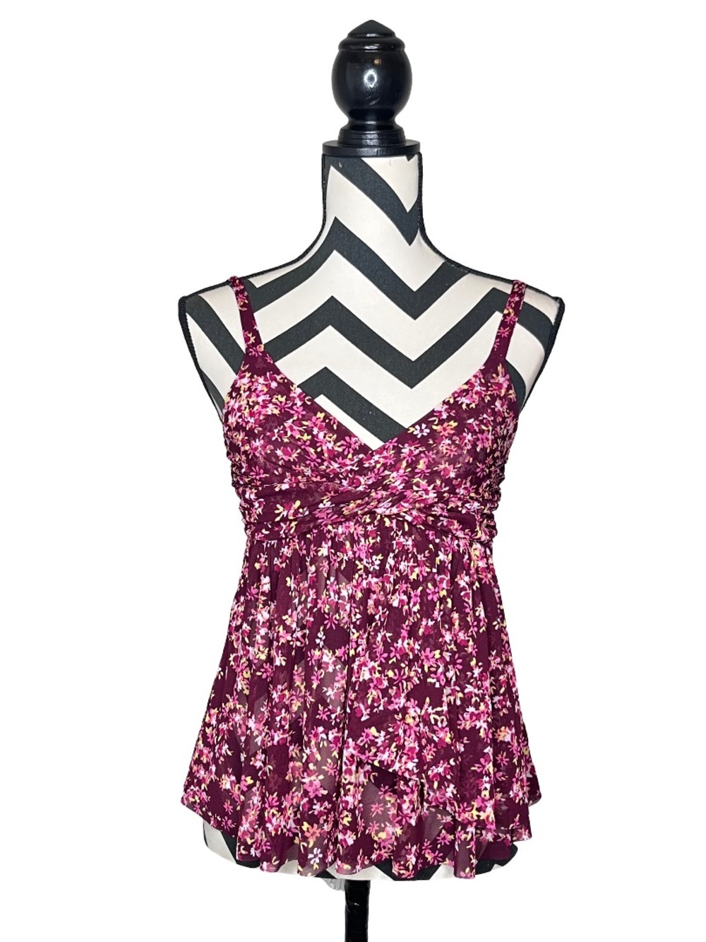 Express Sz S Whimsigoth Y2K Floral Sheer Mesh Fairy Grunge Flowy Babydoll Top